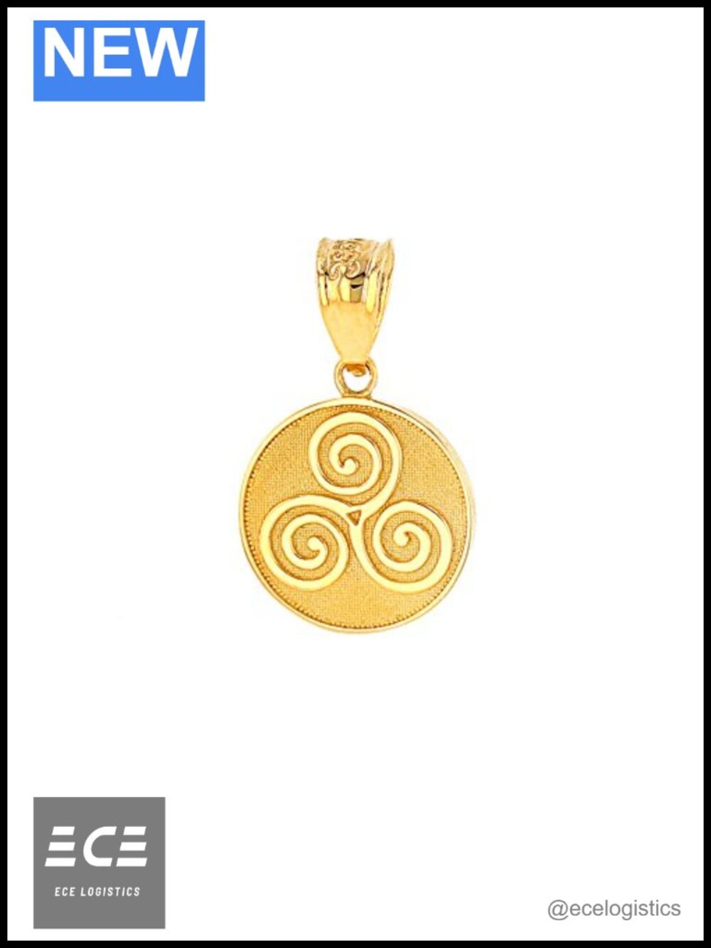 Solid 14K Gold Celtic Triskele Triple Spiral Round Charm Pendant